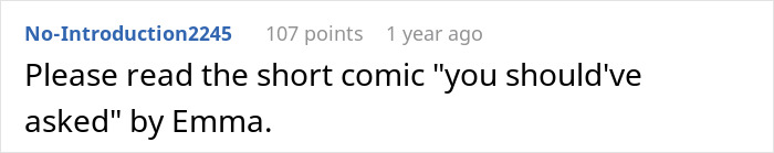 Screenshot of an online comment asking readers to check out a short comic by Emma about proving him wrong.