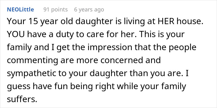 Screenshot of an online comment discussing a dad&rsquo;s decision to call CPS on his teen daughter and family responsibilities.