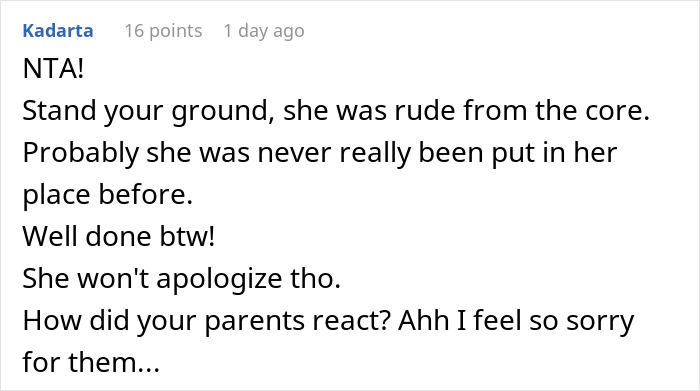 Screenshot of a forum comment defending a woman after a racist mom insults her girlfriend&rsquo;s Black parents.