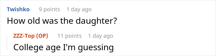 Screenshot of an online discussion about a landlord&rsquo;s daughter wanting to claim a cool house but facing an unexpected surprise.