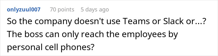 Comment questioning if the manager bans phones during work hours affecting communication between boss and employees. Comment questioning if the manager bans phones during work hours affecting communication between boss and employees.
