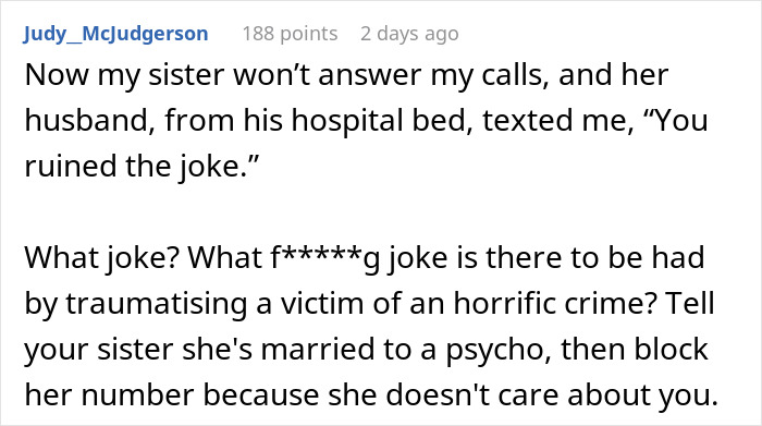Comment discussing a prank gone wrong that led to an injury and emergency room visit after the knife slipped incident.