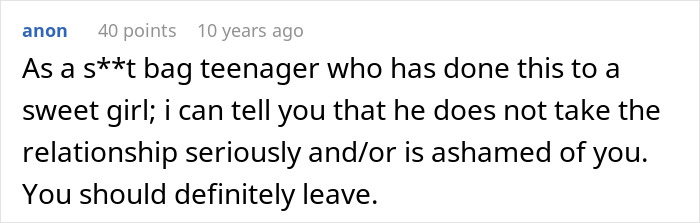 Screenshot of a comment warning about a guy pretending to be single and making excuses when confronted by his girlfriend.