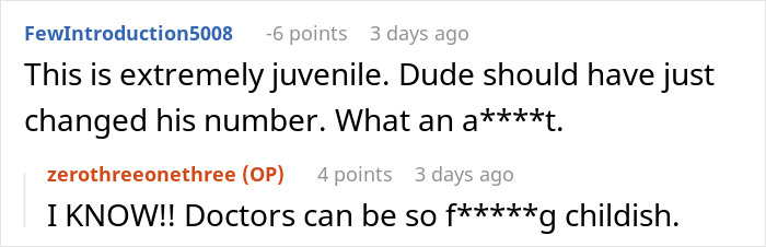 Screenshot of an online comment thread about a man getting calls meant for a doctor and booking appointments.