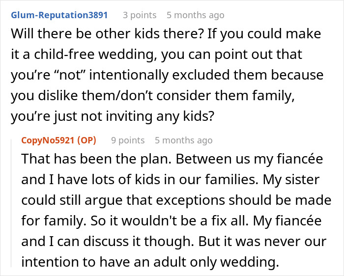 Online conversation where man explains scheduling wedding to avoid his nightmare ex ruining family events. - 21