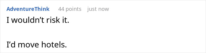 Comment from user AdventureThink advising caution about wedding night awkwardness, suggesting moving hotels. Comment from user AdventureThink advising caution about wedding night awkwardness, suggesting moving hotels.
