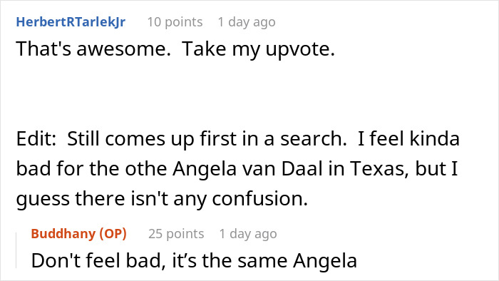 Screenshot of a Reddit comment conversation about a woman quitting rent and landlord setting up a website in revenge.