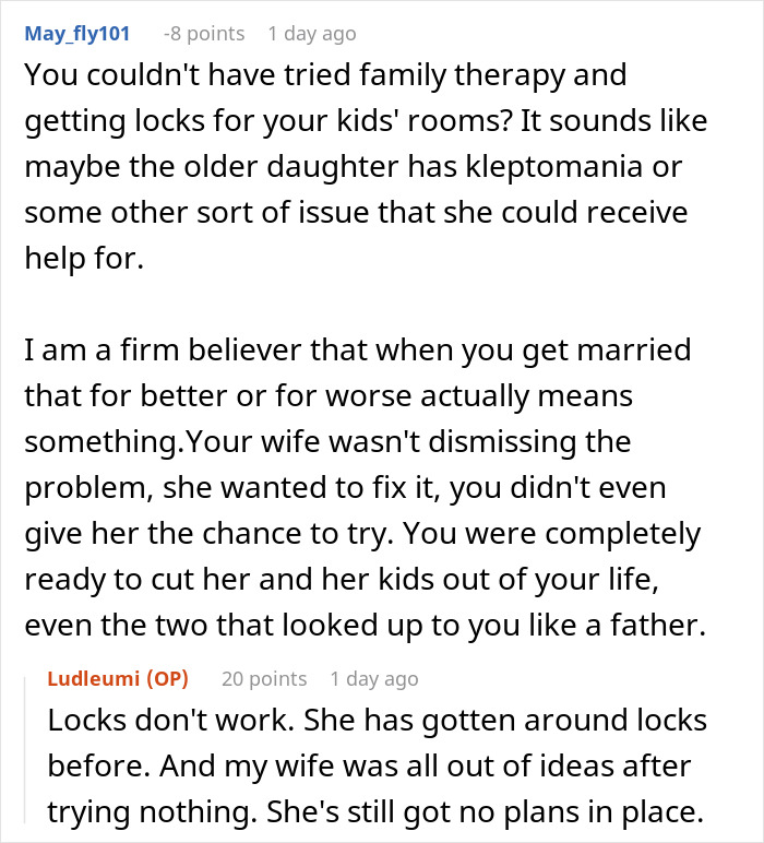 Man refuses to let wife&rsquo;s daughter live with his kids, leading to him leaving the marriage over custody conflicts.