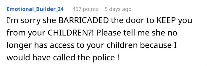 Comment on a forum screen with text about blocking access to children, related to stalker MIL trying to gatecrash couple&rsquo;s vacation plan.