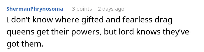 Reddit comment praising fearless drag queens' power in a discussion about a wedding conflict involving a MIL.