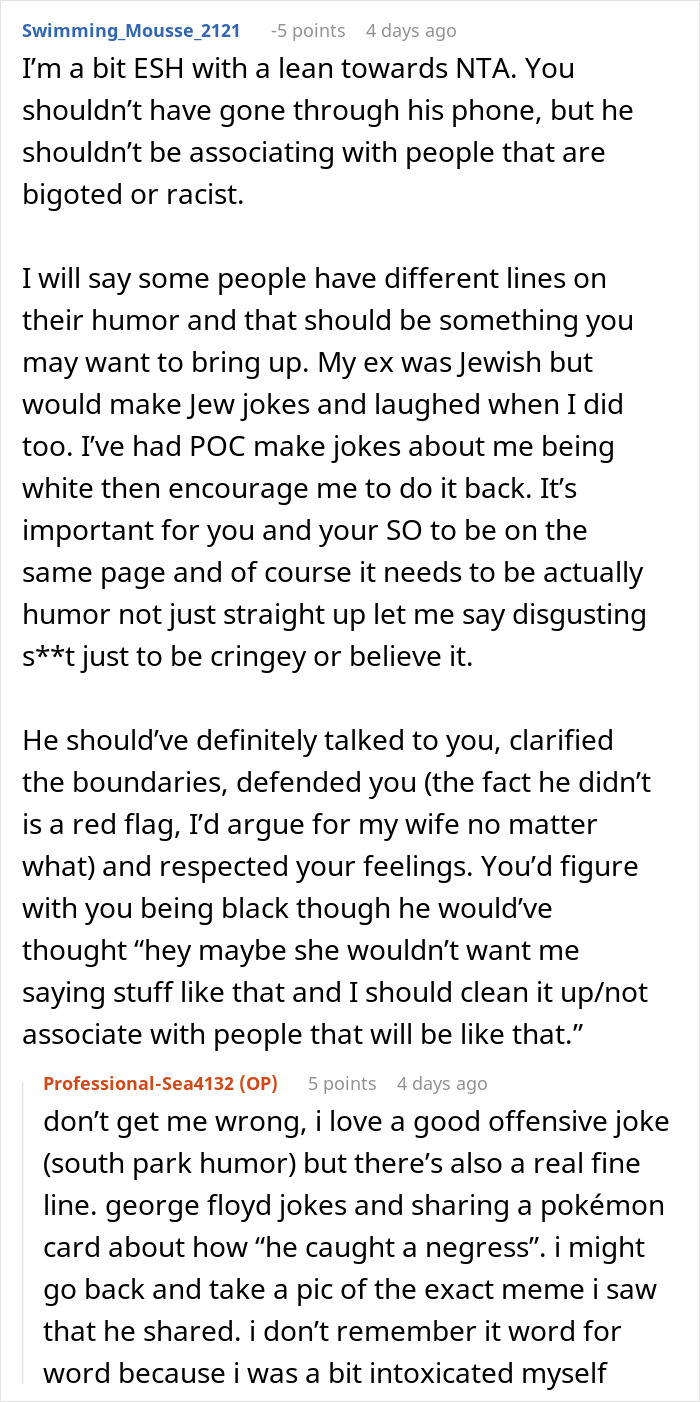 Text conversation discussing boundaries and respect after a woman checks boyfriend&rsquo;s phone following jealousy.