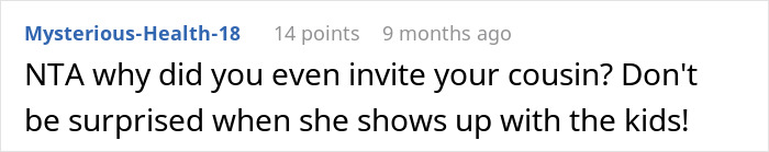 Comment discussing refusal to leave kids alone, related to babysitter and Halloween party concerns. - 30