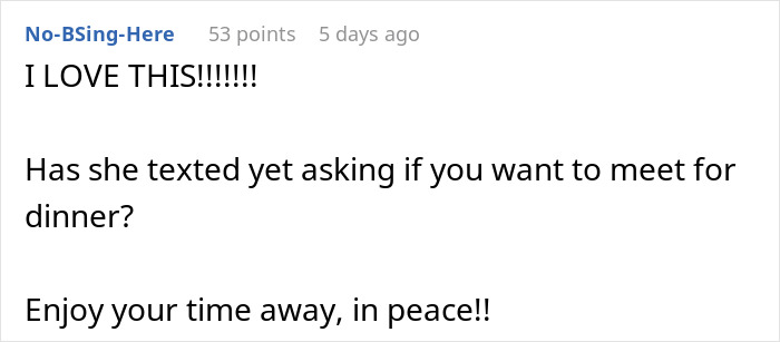 Screenshot of an online forum comment discussing outsmarting a stalker MIL during a couple&rsquo;s vacation with a secret plan.