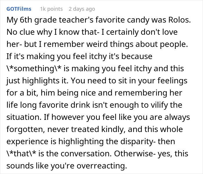 Text message conversation discussing jealousy after husband remembers friend’s favorite drink from years ago. Text message conversation discussing jealousy after husband remembers friend’s favorite drink from years ago.