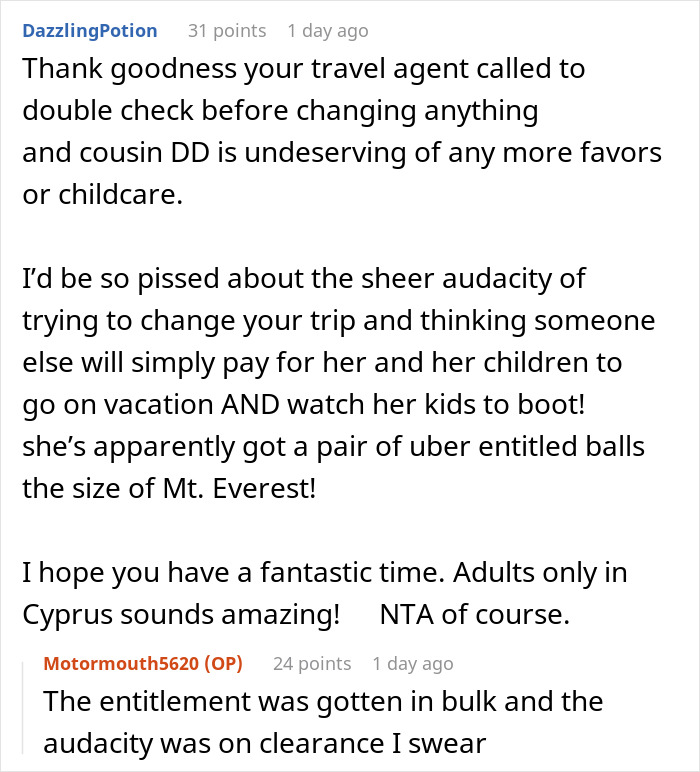 Cousin Tells Woman To Cover $4,000 Family Vacation, Labels Her Selfish When She Refuses Cousin Tells Woman To Cover $4,000 Family Vacation, Labels Her Selfish When She Refuses