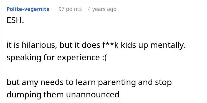 Comment discussing the impact of forced babysitting on kids and the need for better parenting and communication. Comment discussing the impact of forced babysitting on kids and the need for better parenting and communication.