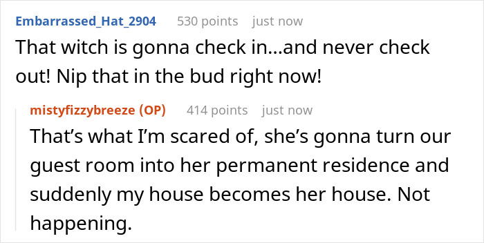 Screenshot of online discussion where woman resists future mother-in-law&rsquo;s temporary stay, facing backlash before marriage.