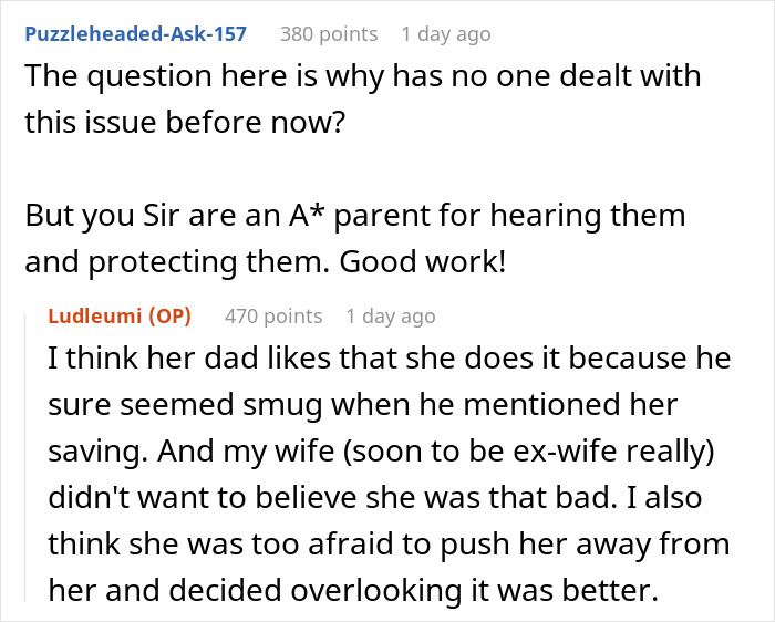 Reddit comments discussing a man refusing to let wife&rsquo;s daughter live with his kids, leading to marriage issues.