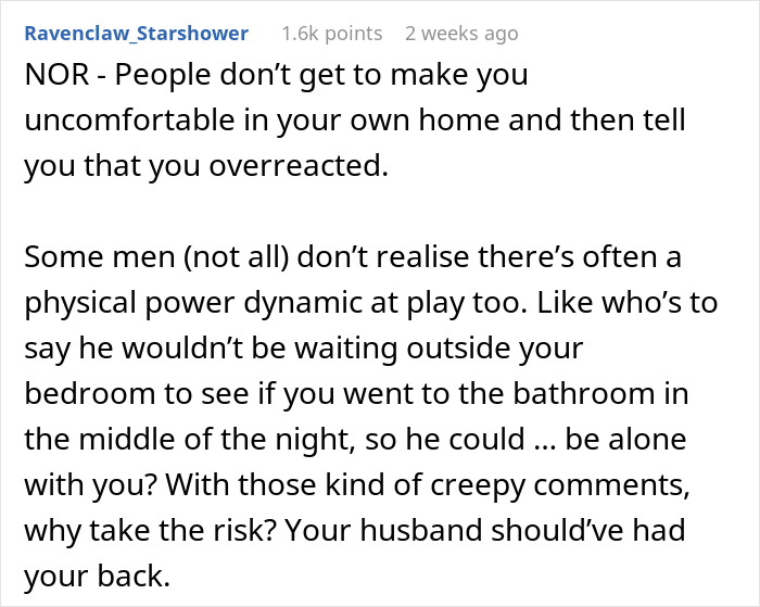 Commenter discussing discomfort from a friend&rsquo;s compliment and the husband-wife disagreement about finding a hotel.