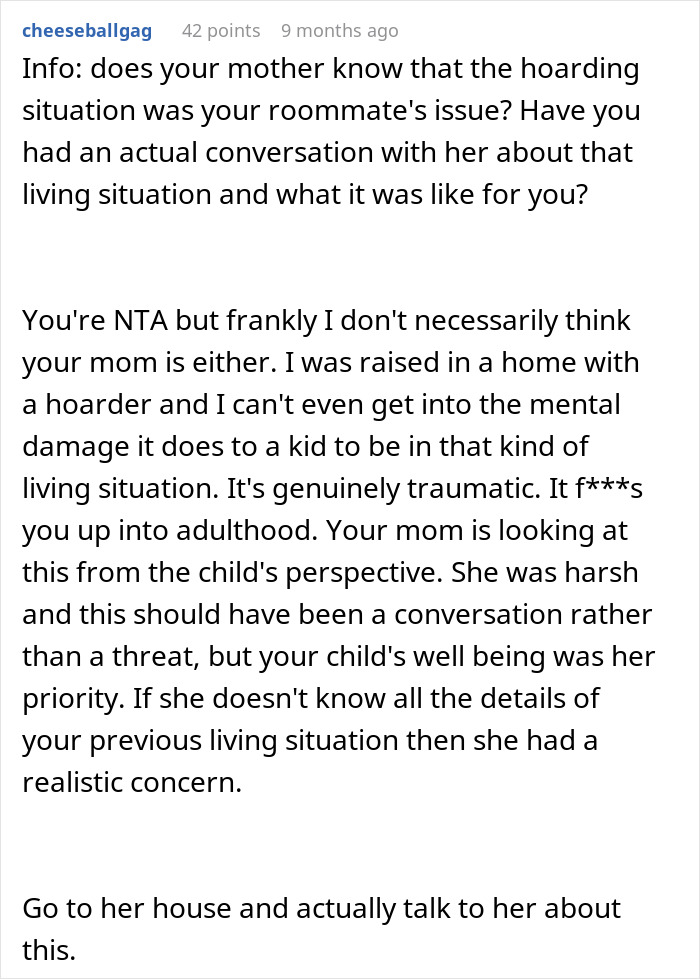 Reddit comment discussing a grandma threaten CPS unborn baby situation and the impact of hoarding on child wellbeing. Reddit comment discussing a grandma threaten CPS unborn baby situation and the impact of hoarding on child wellbeing.