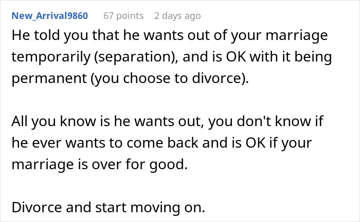 Woman questions her marriage after husband leaves to care for his terminally ill ex-wife, seeking clarity and closure.