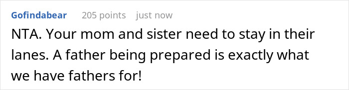 Comment on a forum in black text on gray background, discussing a mother calling son disgusting for carrying pads for daughters and being called a dinosaur.