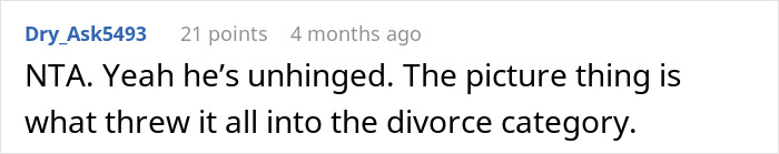 Screenshot of an online forum comment discussing wanting to divorce husband because of issues related to his ex. Screenshot of an online forum comment discussing wanting to divorce husband because of issues related to his ex.