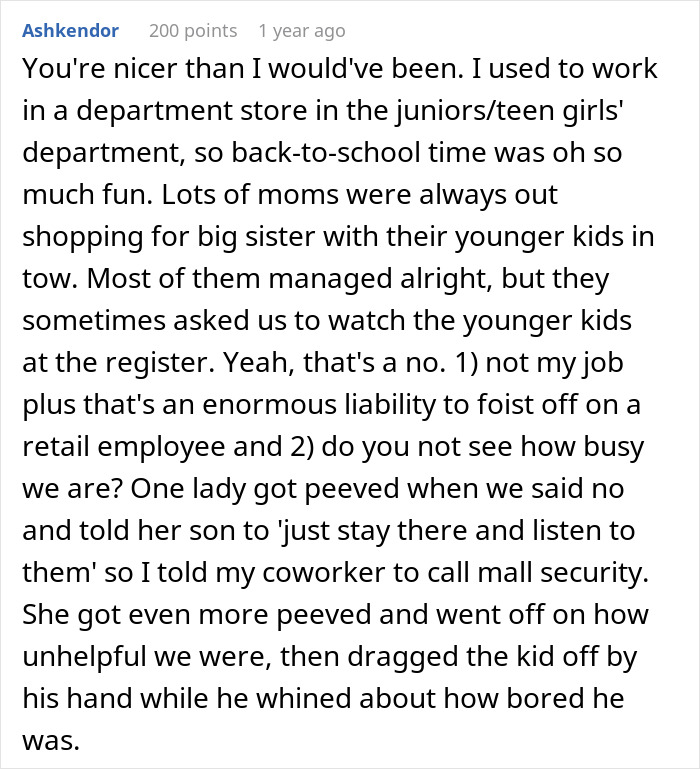 Comment about parents leaving kid unattended in pet store and the liability for damages caused by children left alone.