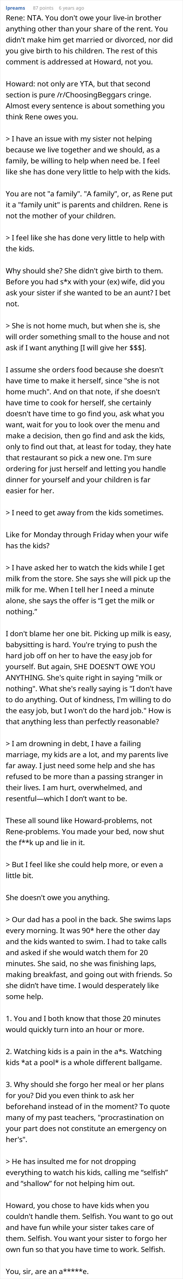 Man upset with sister refusing childcare, accusing her of being a stranger to his kids and not helping with parenting duties.