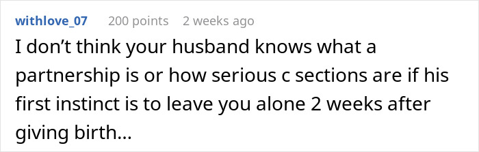 Screenshot of a social media comment criticizing a man for asking his wife&rsquo;s permission to travel alone after her scheduled C-section.