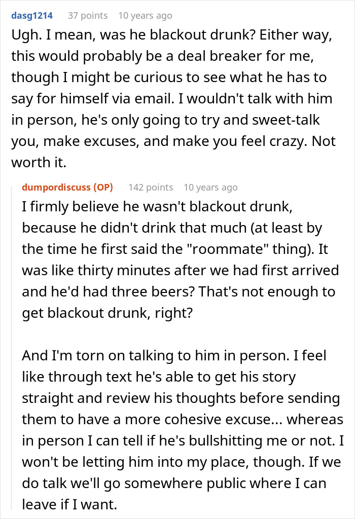 Screenshot of a Reddit conversation about a guy pretending to be single and making excuses when confronted by his girlfriend.