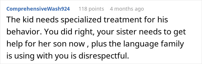 Comment discussing the need for specialized treatment for an autistic nephew&rsquo;s behavior and family communication issues.