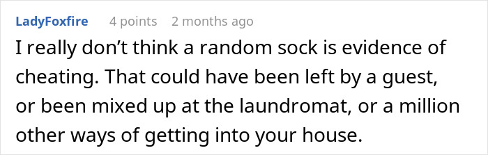 Screenshot of an online comment discussing a woman finding a mysterious sock at home and questioning its meaning.
