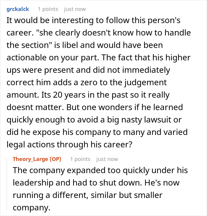 Screenshot of a Reddit discussion about a manager calling a woman useless at work and the consequences of his leadership.