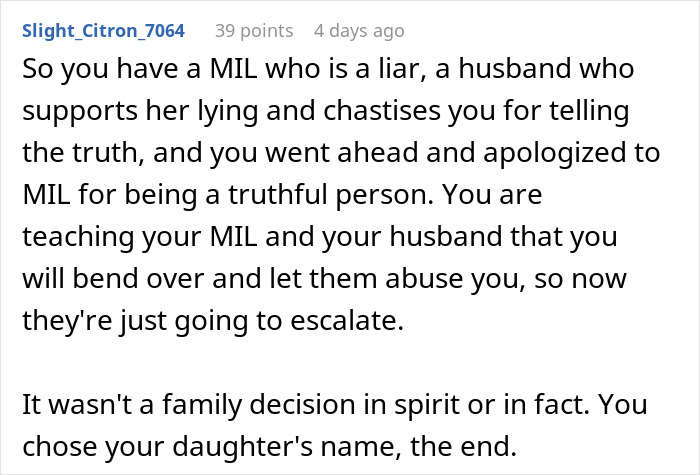 Woman corrects mother-in-law over baby&rsquo;s name, addressing family conflict and truth about naming decision.