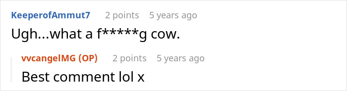 Screenshot of an online comment thread showing a user insult with reply, related to mil-try-poison-woman topic.