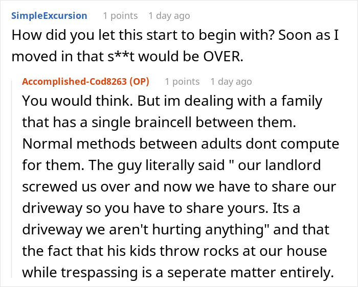 Neighbors argue over shared driveway in a property dispute, woman reclaims what belongs to her amid ongoing conflict.