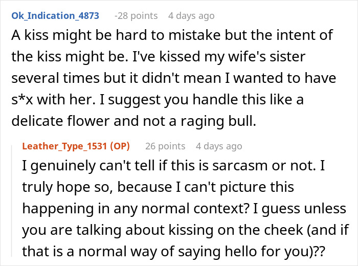 Text conversation about a complicated kiss involving a wife&rsquo;s sister, reflecting a bride&rsquo;s world crumbles secret situation.