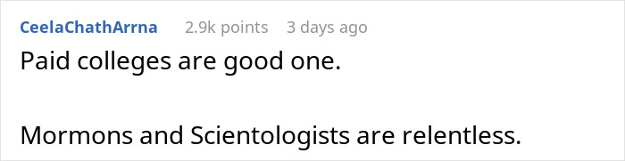 Screenshot of a Reddit comment discussing paid colleges and mentioning relentless groups in a text format.