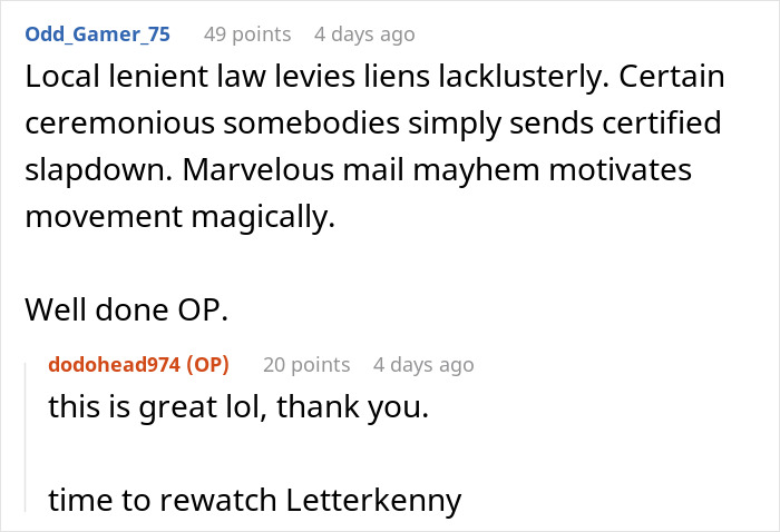 Screenshot of a Reddit conversation discussing follow ups and strategies when dealing with a petty HOA dispute.