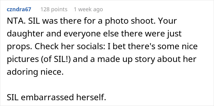 Screenshot of a Reddit comment discussing a lady miffed after SIL tells her to stop making niece's birthday about spiritual awakening.