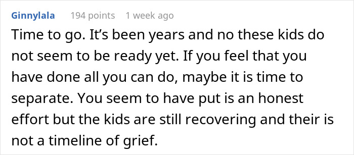 Screenshot of a social media comment discussing a man&rsquo;s struggle to win over fiancee&rsquo;s kids and his desire to break up.