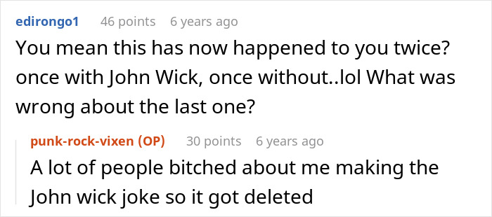 Screenshot of a Reddit conversation about a double John Wick joke, featuring user comments and points. - 38