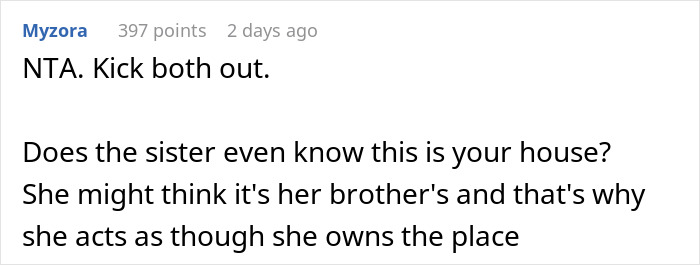 Comment on a forum discussing a woman dealing with a temporary houseguest causing issues and missed payments. Comment on a forum discussing a woman dealing with a temporary houseguest causing issues and missed payments.