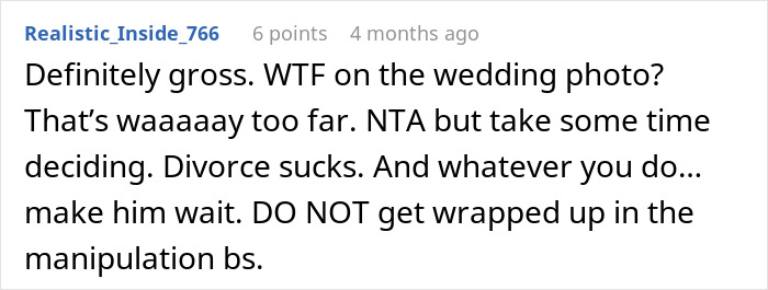 Comment section screenshot showing a user advising against manipulation in a divorce over husband’s ex dispute. Comment section screenshot showing a user advising against manipulation in a divorce over husband’s ex dispute.