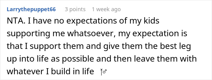 Reddit comment discussing elderly parents expecting daughter to support them after losing savings on bad business schemes. Reddit comment discussing elderly parents expecting daughter to support them after losing savings on bad business schemes.