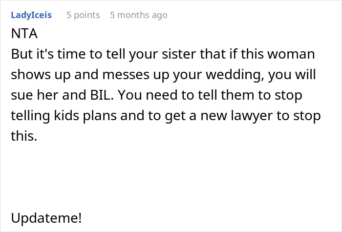 Screenshot of a forum comment discussing a man scheduling his wedding to avoid his BIL’s nightmare ex ruining family events. - 38