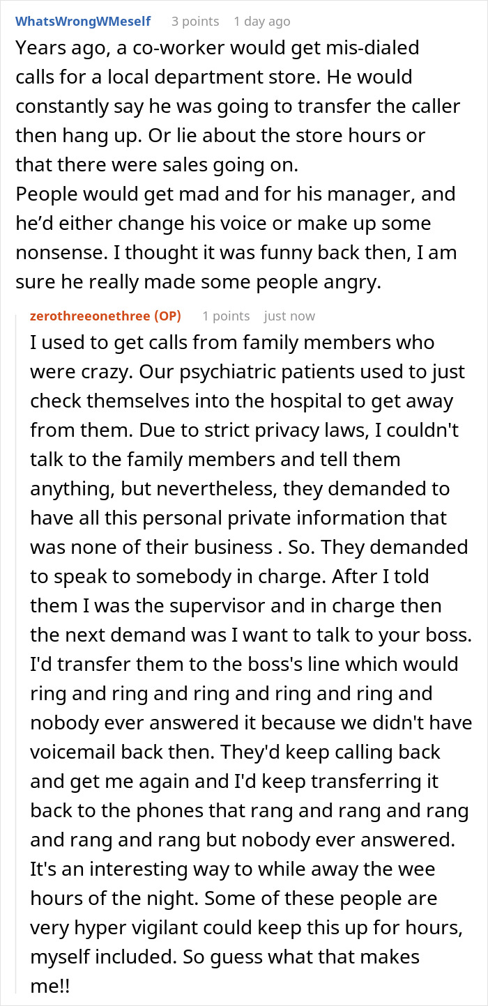 Reddit conversation about man receiving calls meant for doctor and starting to book appointments with the wrong number.