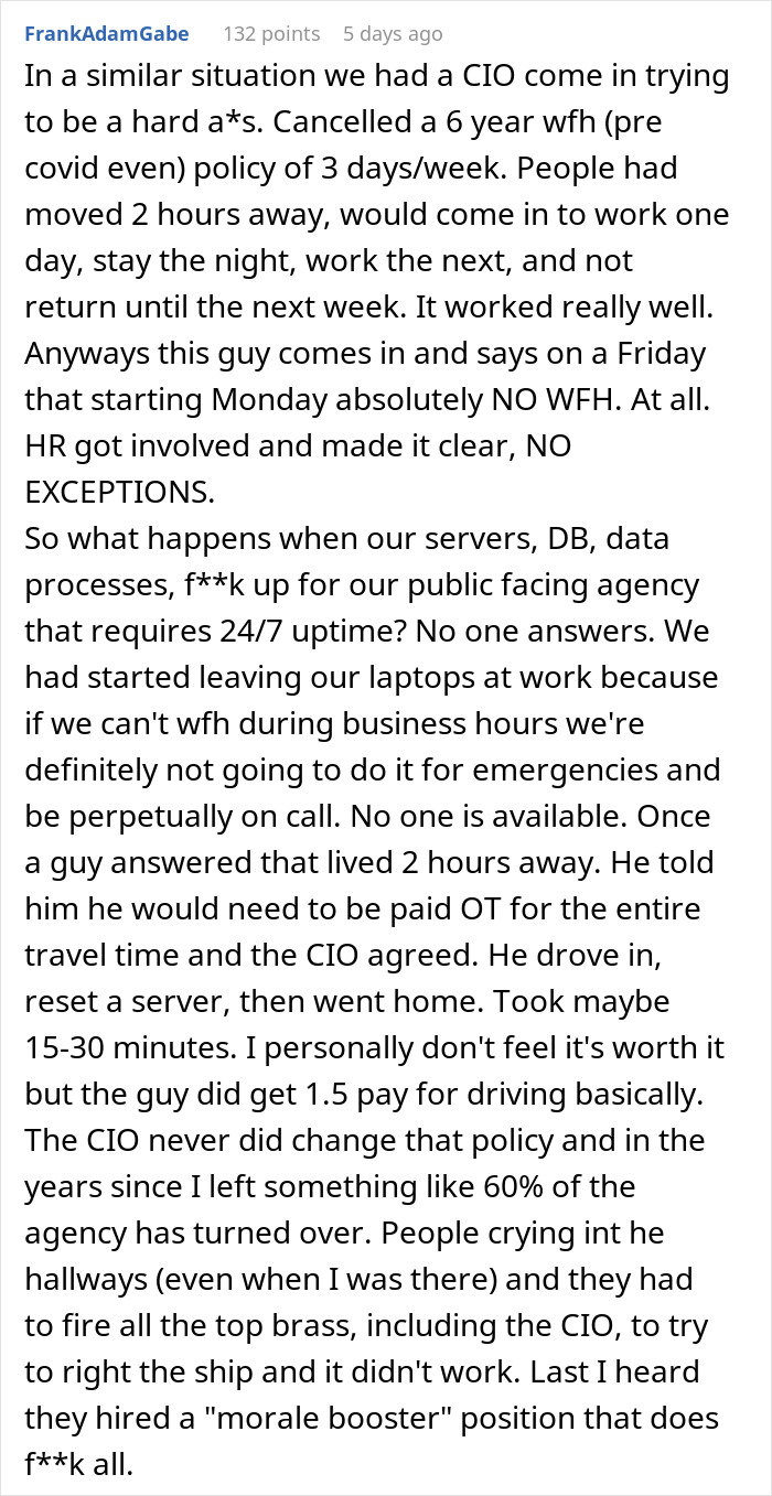 Screenshot of a forum post sharing a story about a manager banning phones during work hours and malicious compliance. Screenshot of a forum post sharing a story about a manager banning phones during work hours and malicious compliance.