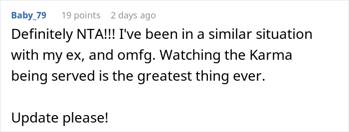 Screenshot of an online comment about dealing with a shameless ex who took over a house and faced consequences in court. Screenshot of an online comment about dealing with a shameless ex who took over a house and faced consequences in court.